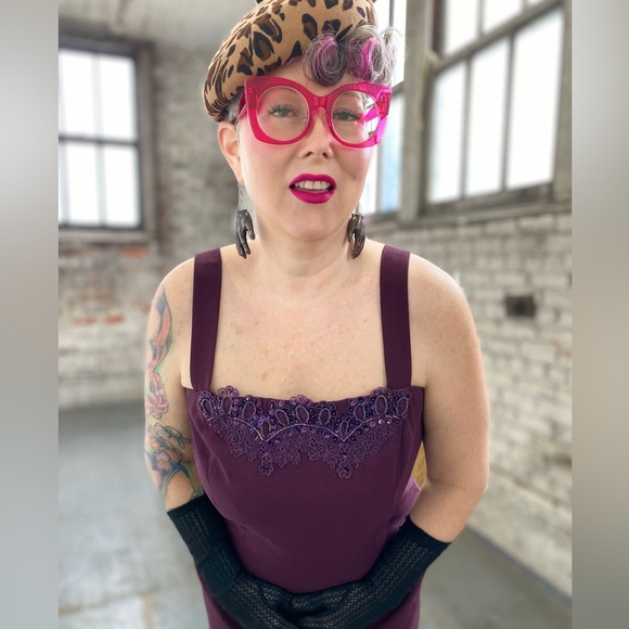 Vintage Plus Size Blazer and Dress Set with Beaded, Sequence Detailing - Picture 3 of 6